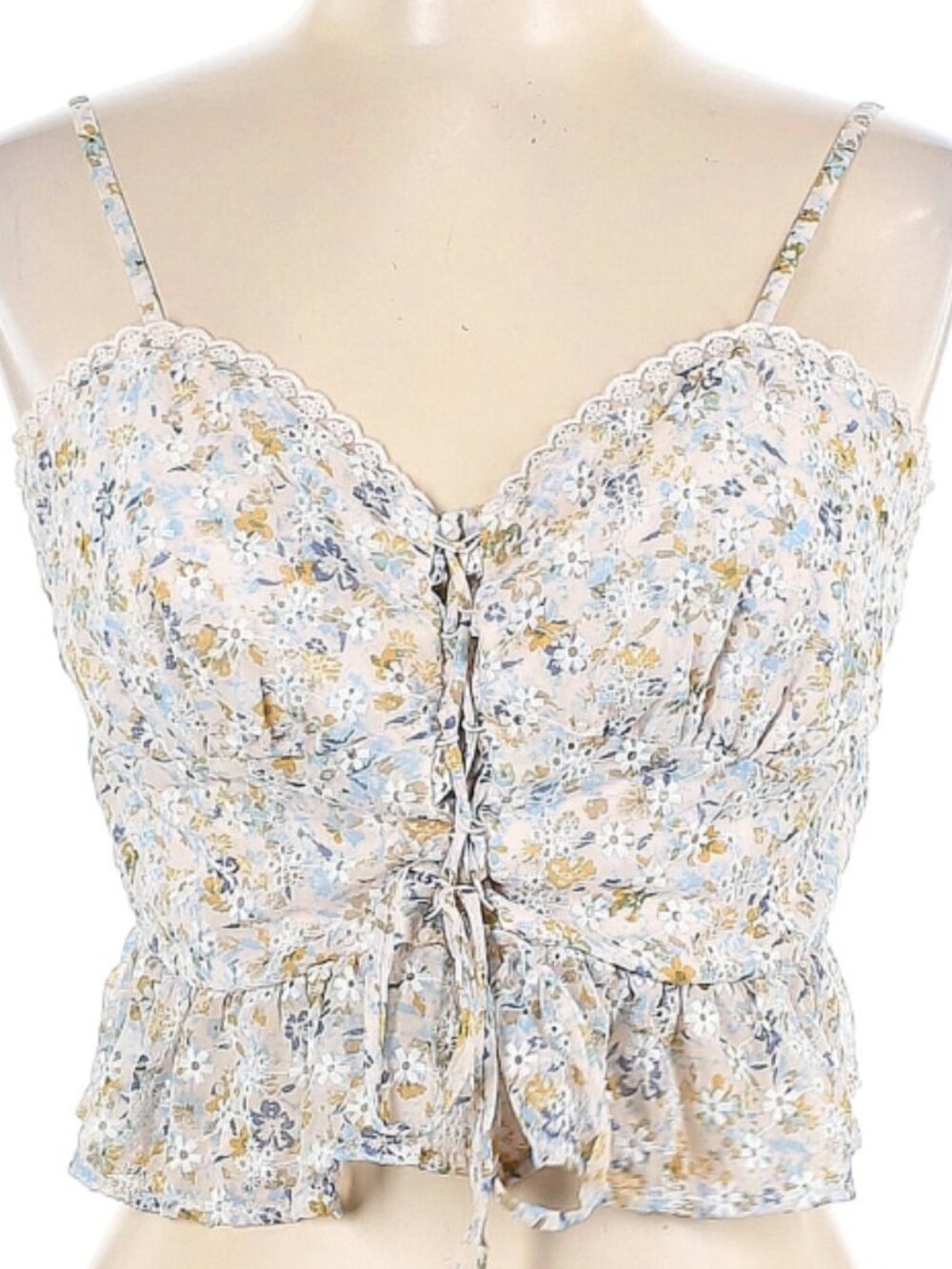 CLOSET CLOSEOUT SALE - Floral Sleeveless Front Laced Peplum Tank - Large - EUC
